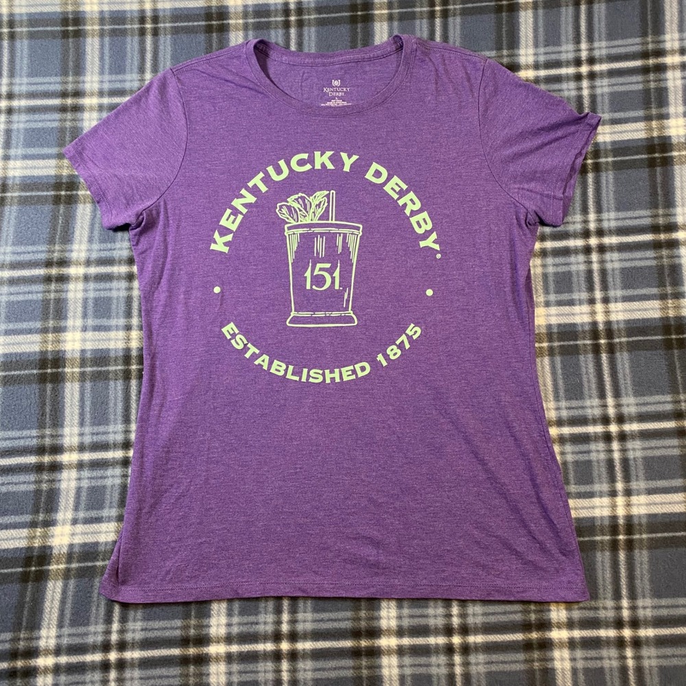 Kentucky Derby 151 Mint Julep Graphic T-Shirt Purple Womens Large Short Sleeve